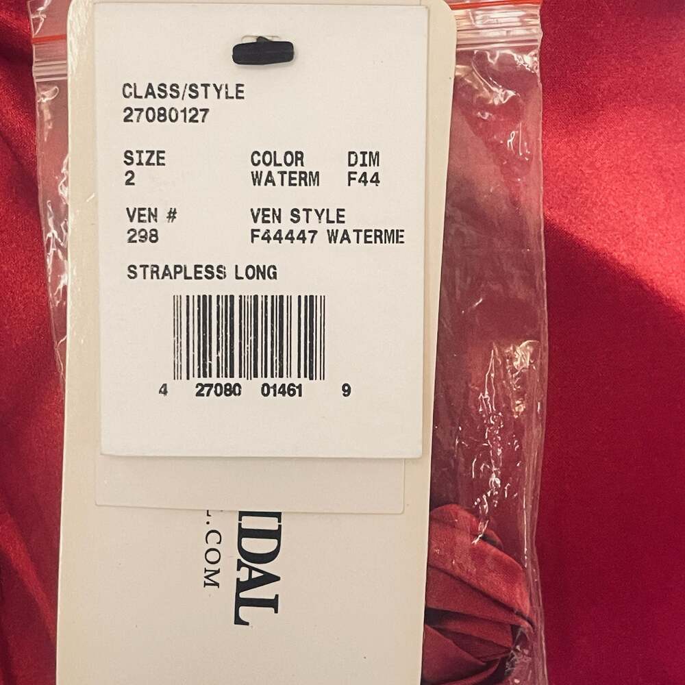 David's Bridal F44447 Watermelon Strapless Long Satin Evening Gown - Picture 5 of 7